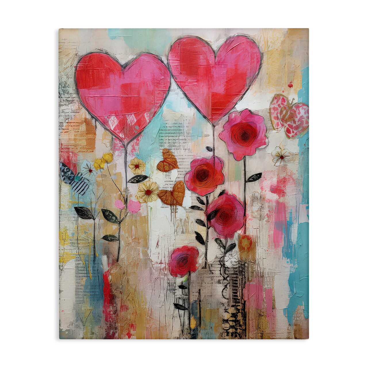 Stupell Industries Whimsical Hearts & Garden Canvas Wall Art Design by LSR Design Studio
